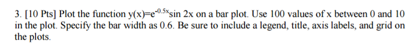  Plot the function y(x) = e^-0.5x sin 2x on a bar
