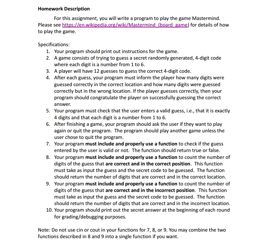 Hi I need help trying to create a mastermind game...the description is