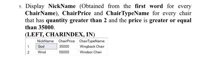SQL Database Database: 5. Display NickName (Obtained from the first word for