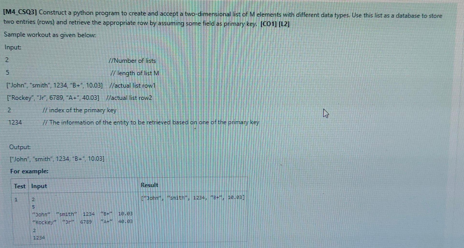 constructor python program to create and accept a two dimensional list of