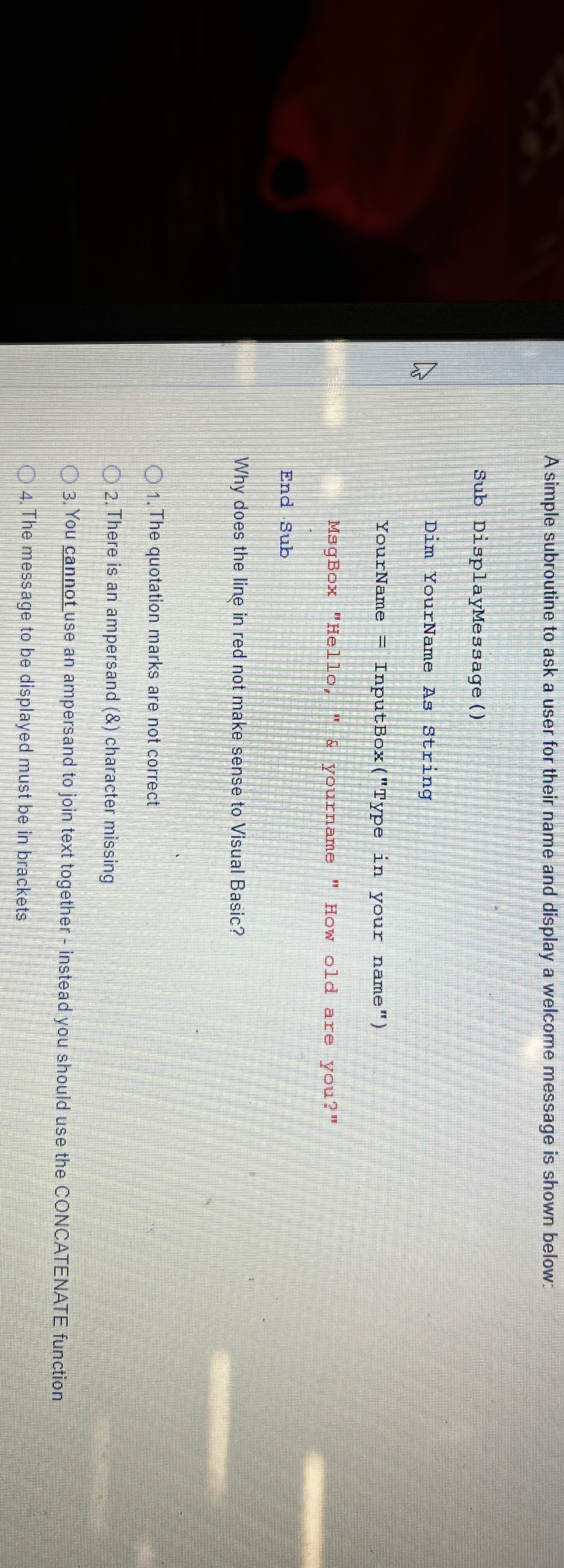 A simple subroutine to ask a user for their name and