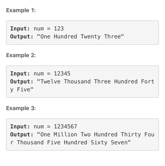 pls answer this in C Example 1: Input: num = 123 Output: