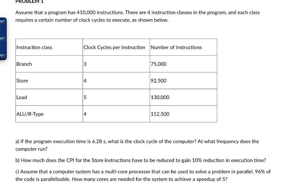 Assume that a program has 410,000 instructions. There are 4 instruction