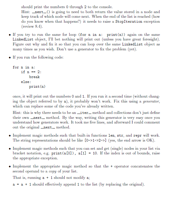 to implement a linked list data structure that can be iterated over