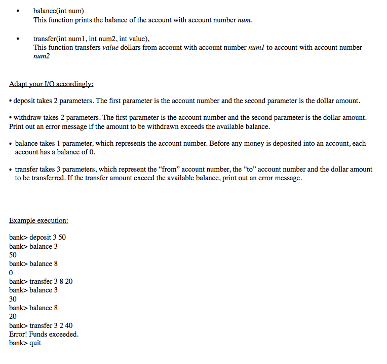 bank. .You are to work individually Include your name in the code