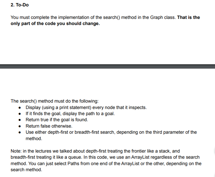 So i know i have to wirte a search method but i