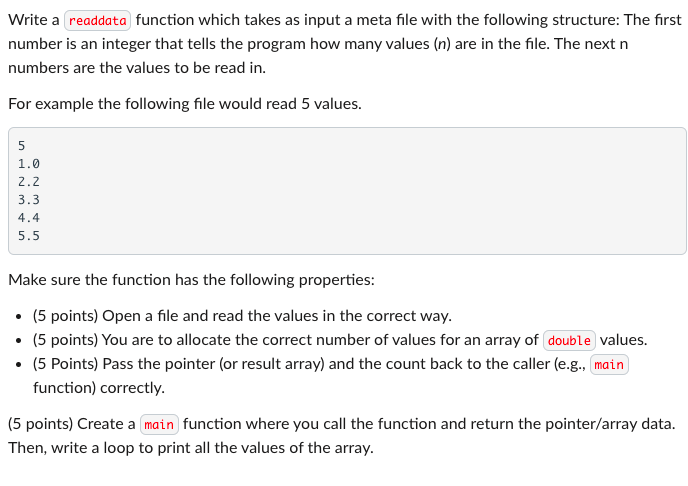  Write a readdata function which takes as input a meta file