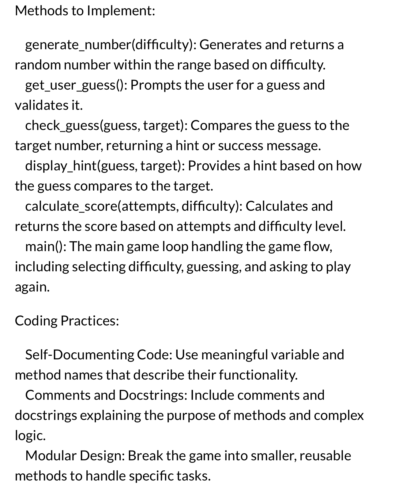 The project should encompass elements from chapters on decision structures (if,