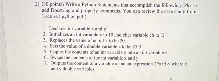 following (you can use either your personal information or make up a