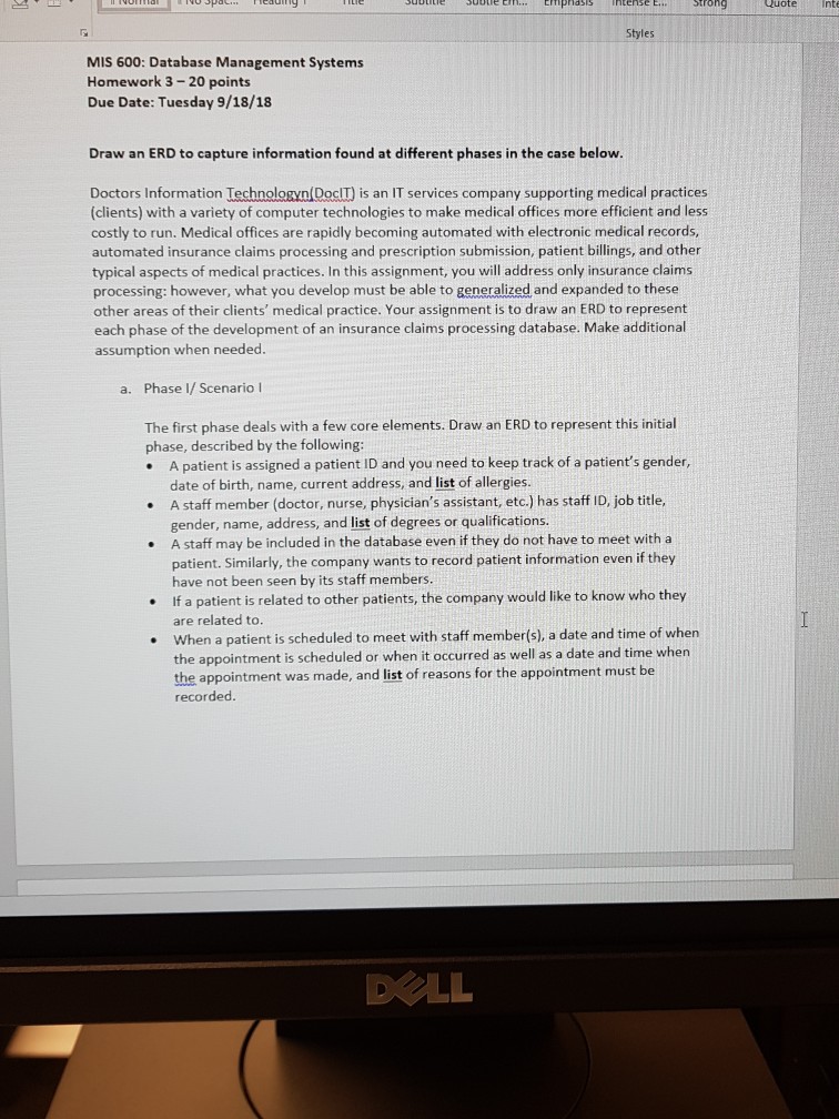  Quote Styles MIS 600: Database Management Systems Homework 3-20 points Due