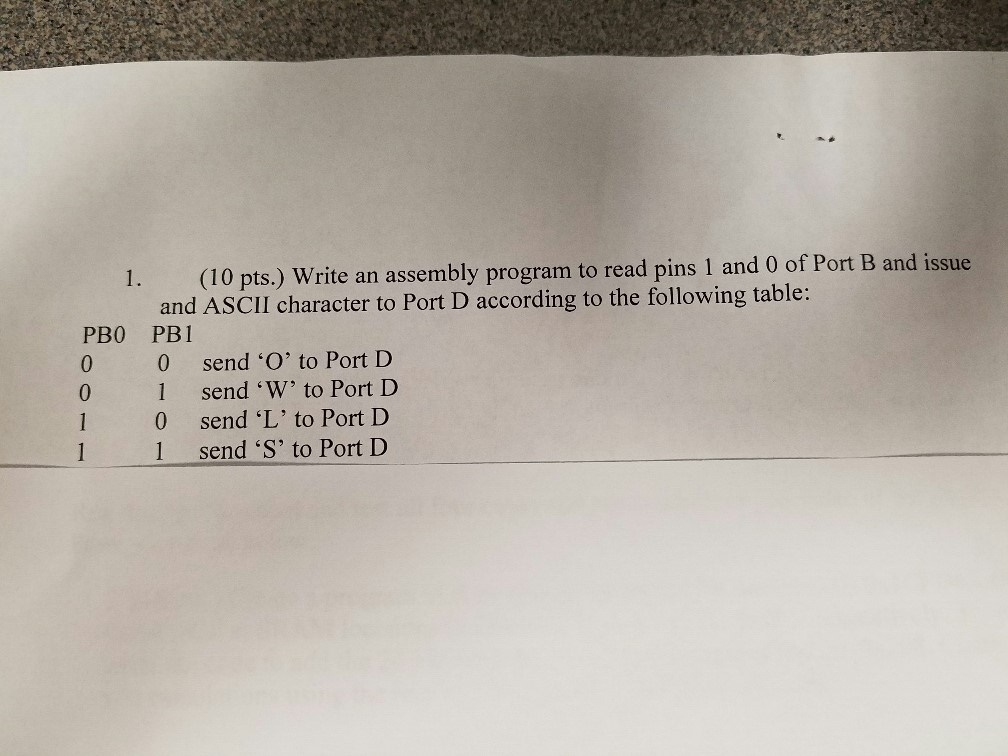  Write an assembly program to read pins 1 and 0 of
