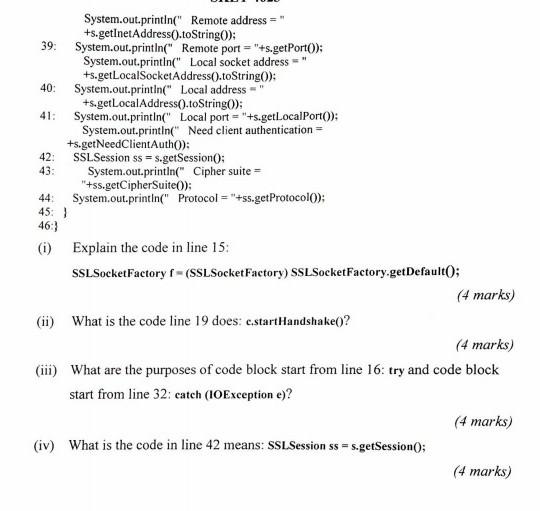 task using SSL SocketFactory. Answer all questions based on the coding. 15: