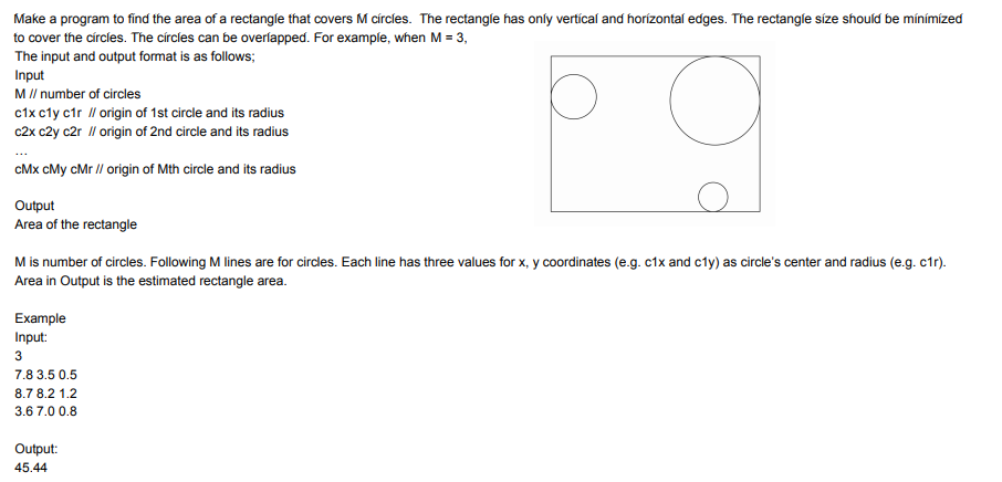 Make a program to find area of a rectangle that covers M