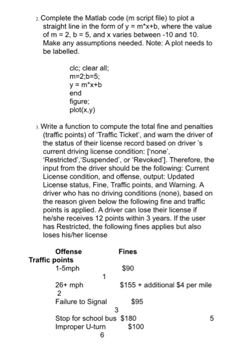  Complete the Matlab code (m script file) to plota straight line