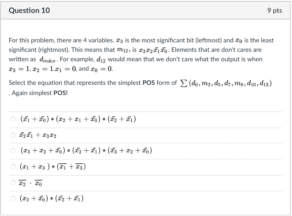 Question 10 9 pts For this problem, there are 4 variables.