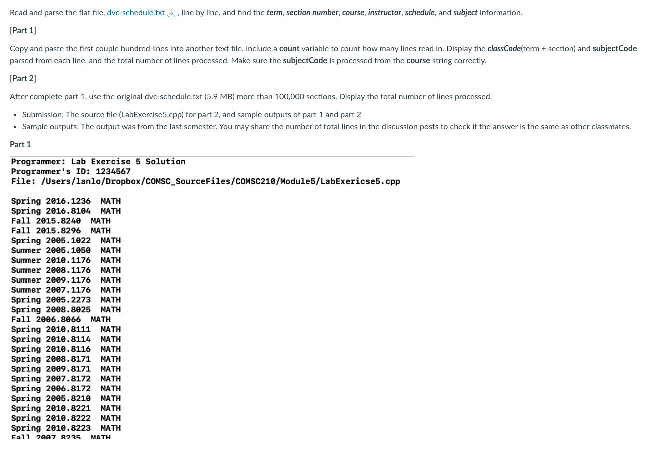  Read and parse the flat file, dvc-schedule.txt , line by line,