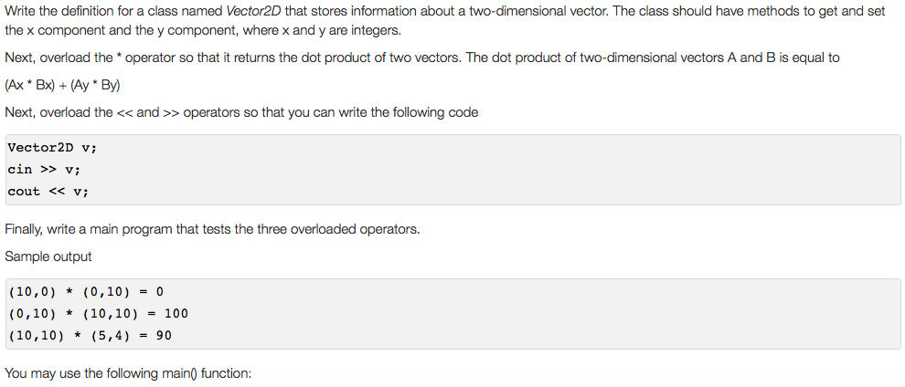 Write the definition for a class named Vecton2D that stores information