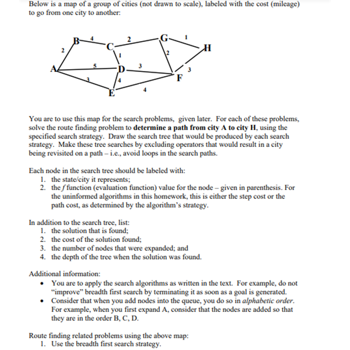 Route finding ProblemPlease write search tree and do 1~5 ( Based on