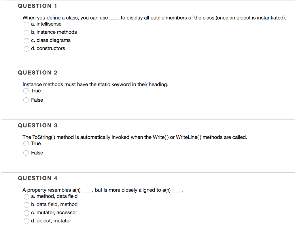 QUESTION When you define a class, you can use to display
