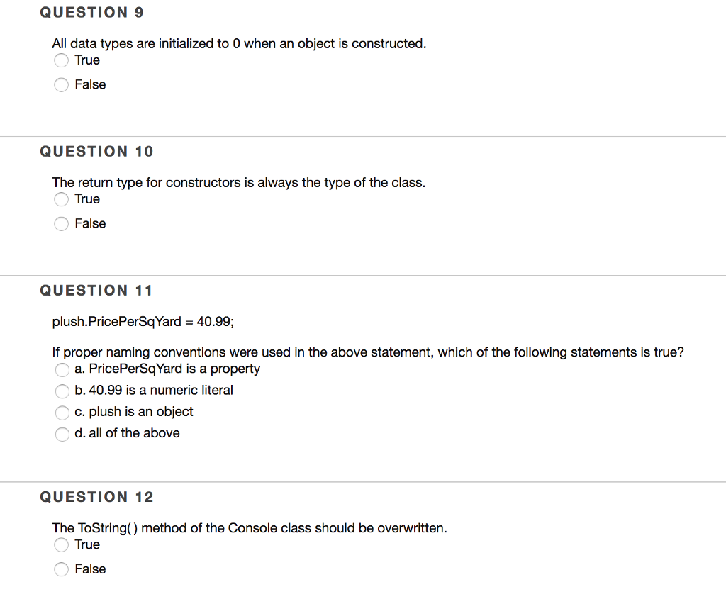 intellisense b. instance methods c. class diagrams d. constructors QUESTION 2 Instance