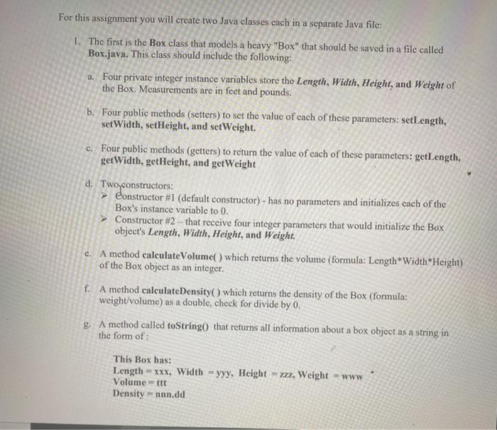  java programming For this assignment you will create two Java classes