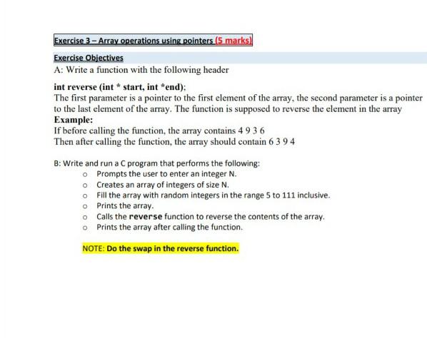  please solve Exercise 3 - Array operations using pointers (5 marks)