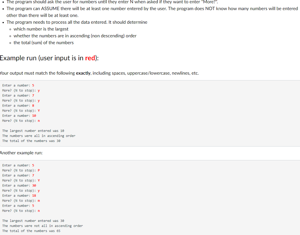 MATLAB PROGRAMMING LANGUAGE The program should ask the user for numbers until
