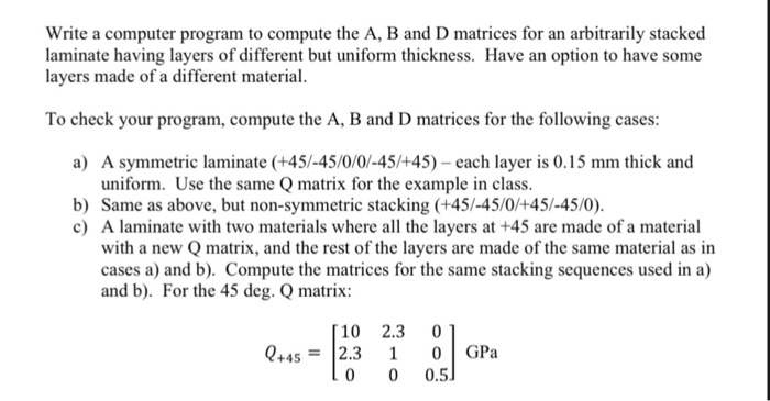  Write a computer program to compute the A, B and D