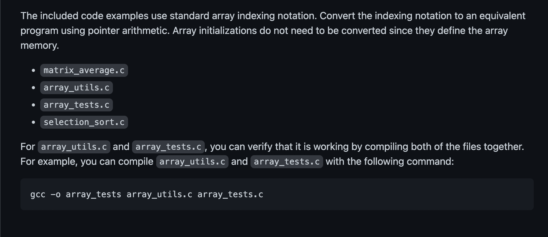 in c The included code examples use standard array indexing notation. Convert