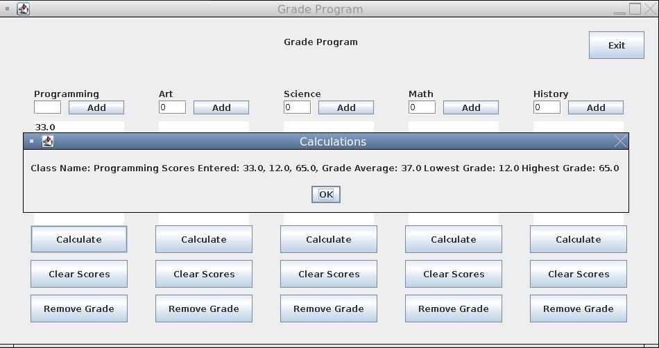 for the entry of grades for 5 different classes. Each class will