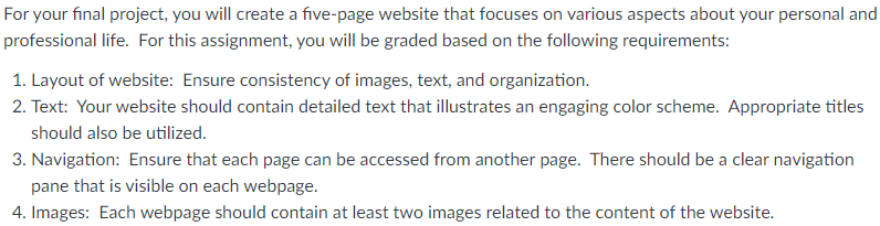 Using basic html - For your final project, you will create a