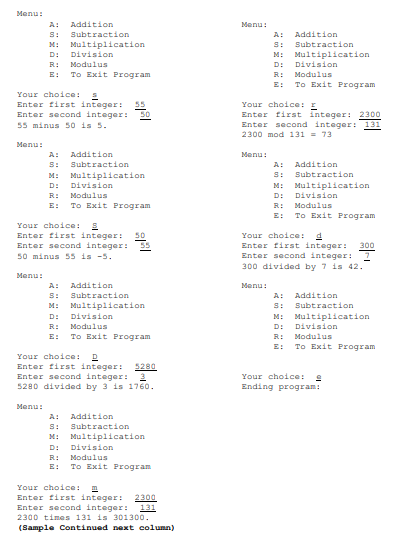Use of simple functions; Introduction to menu driven programming. In this assignment