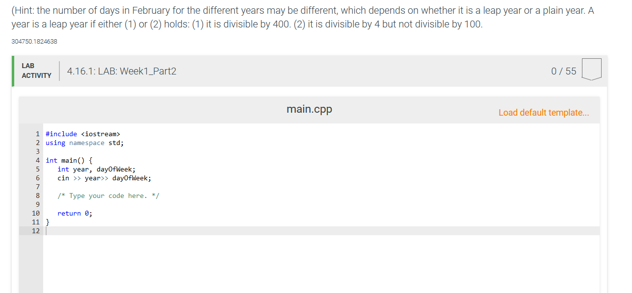 prompts the user to enter the year and first day of the