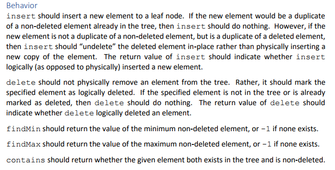 search tree with lazy deletion. The BST class should contain a nested