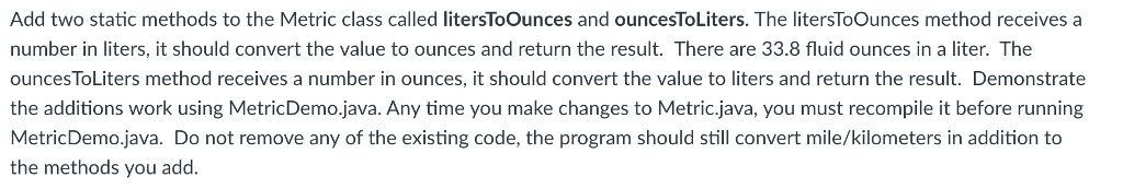 Help needed related java ! Thanx Metric Class : public class Metric