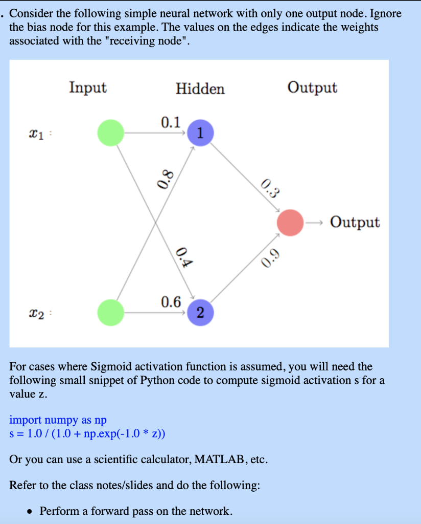  . Consider the following simple neural network with only one output