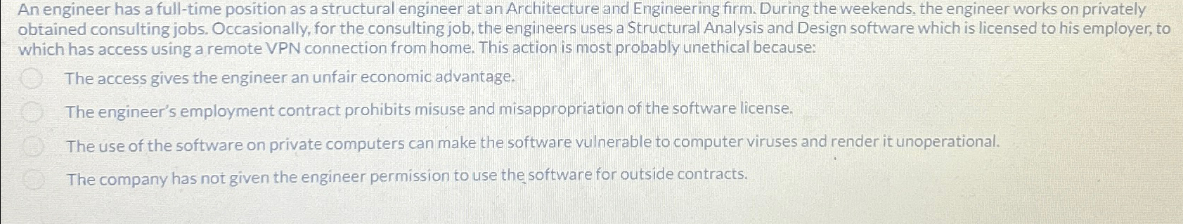  An engineer has a full-time position as a structural engineer at