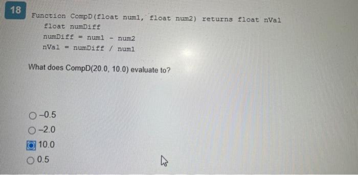  Function Compd(float num1, float num2) returns float nVal float numdiff numbife