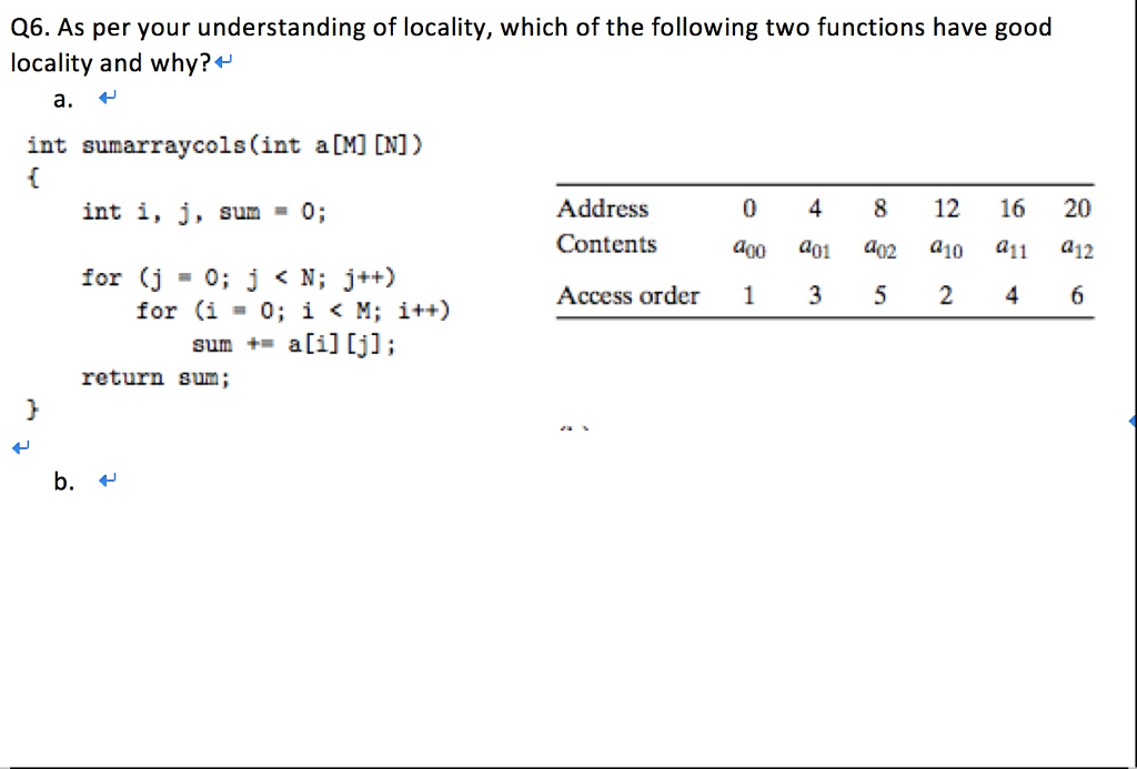C programing language question Thanks Q6. As per your understanding of locality,