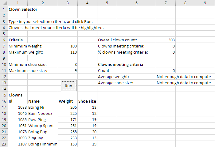 criteria. Heres a sample: The user types in criteria for weight and