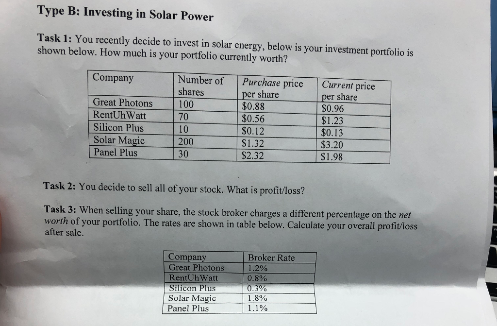 Write in matlab code thanks Type B: Investing in Solar Power