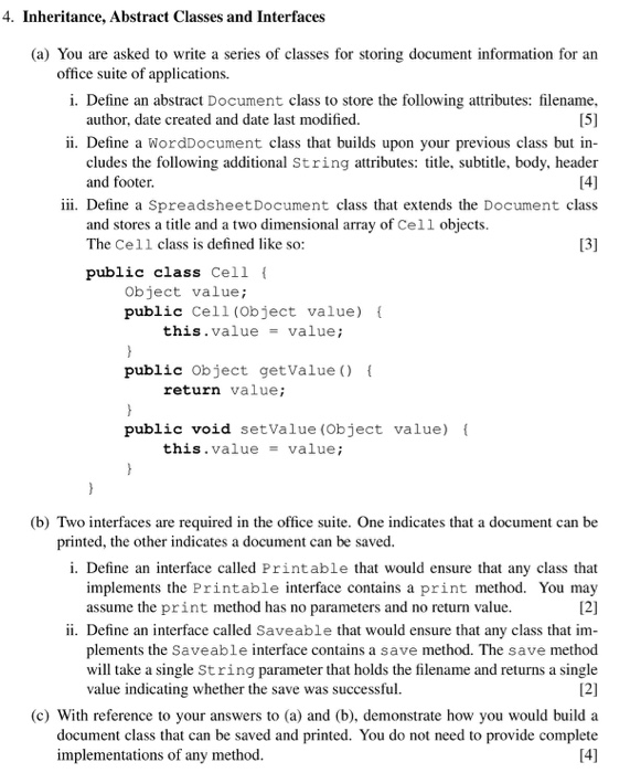  please help me with this java programming past paper 4. Inheritance.