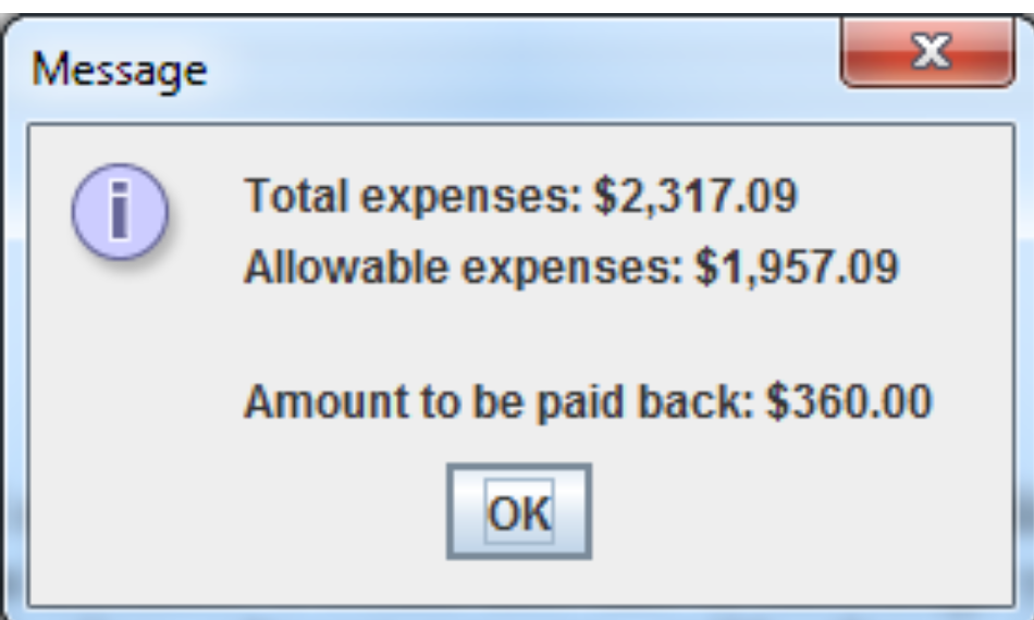 for calculating an employees travel expenses and reimbursement. The user will enter