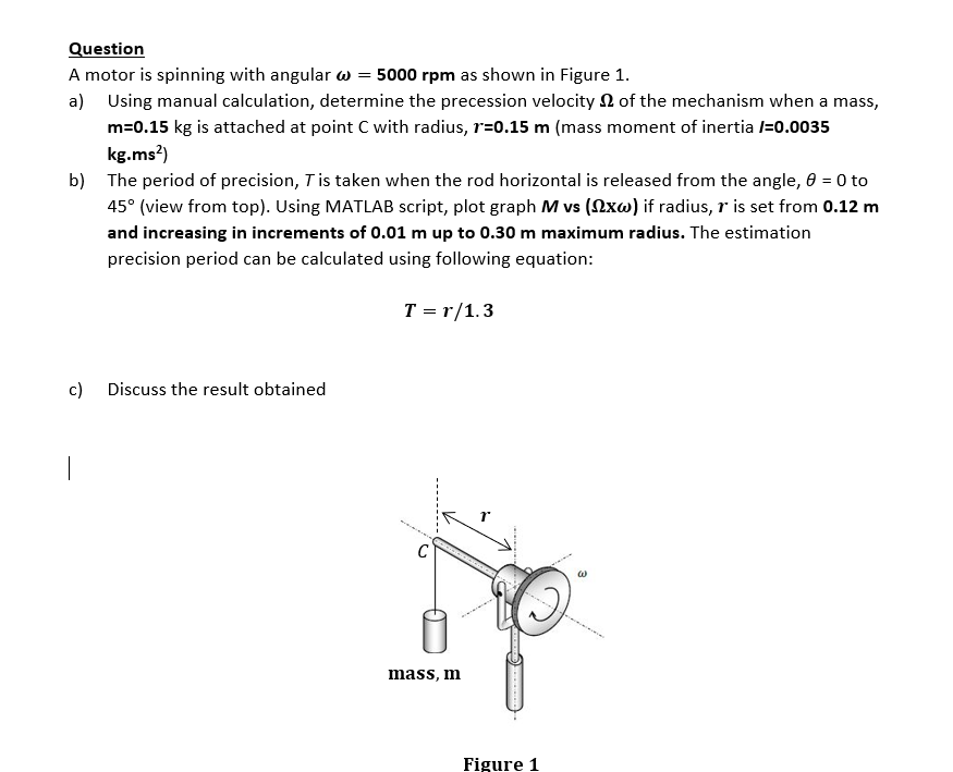 Question A motor is spinning with angular w = 5000 rpm