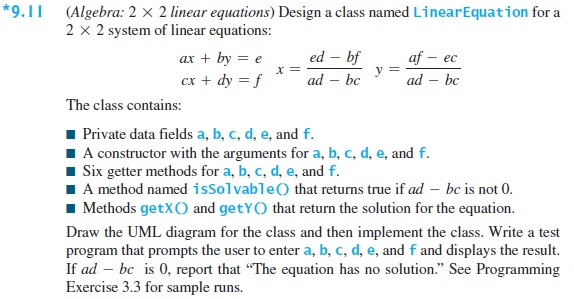 This is for JAVA Design a class named Linear Equation for a