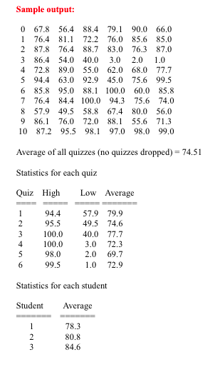 and computes the statistics and returns a report of student average by
