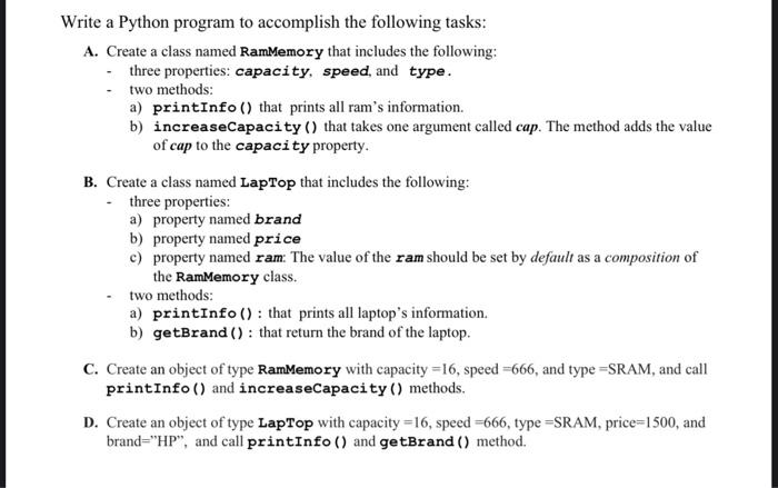 python code Write a Python program to accomplish the following tasks: A.