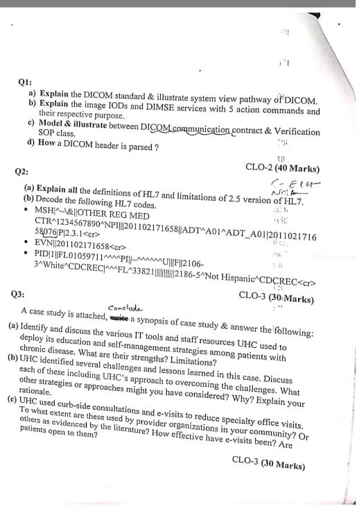  Q1: a) Explain the DICOM standard & illustrate system view pathway