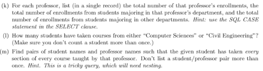 schema describing students enrolled in sections of classes at a university. student