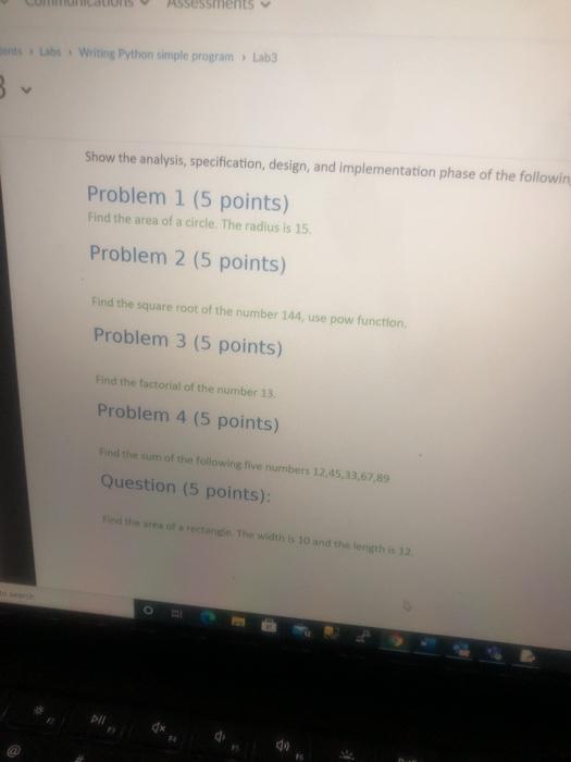  Ossments Writing Python simple program > Lab3 Show the analysis, specification,